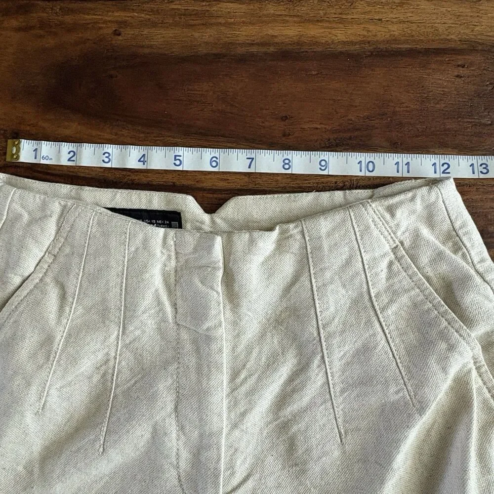 Zara Women Barrrel Leg Pants Cream Cotton Linen Blend Beach Casual Sz XS